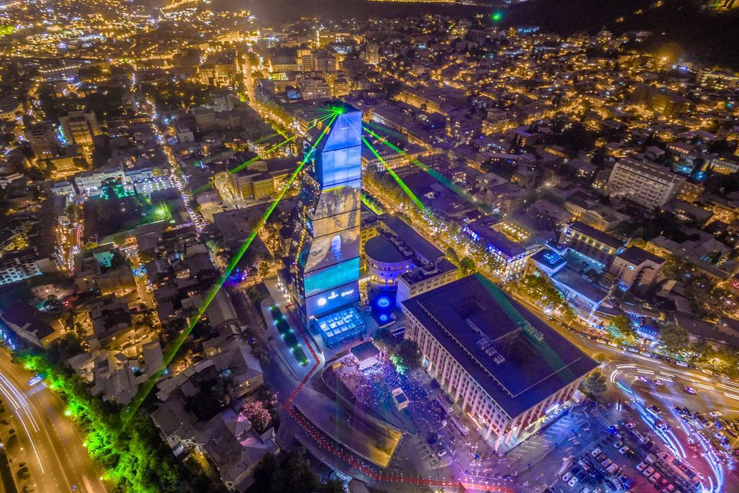 The Biltmore Tbilisi Hotel Exterior photo Aerial view of the building at night